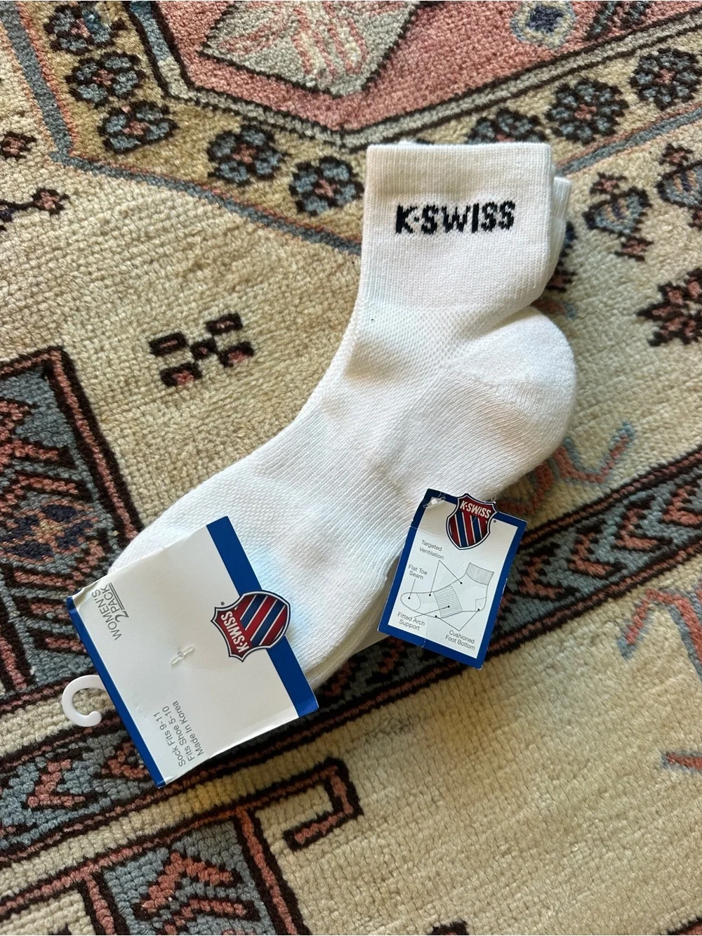K-Swiss White Crew Athletic Socks with Black Logo